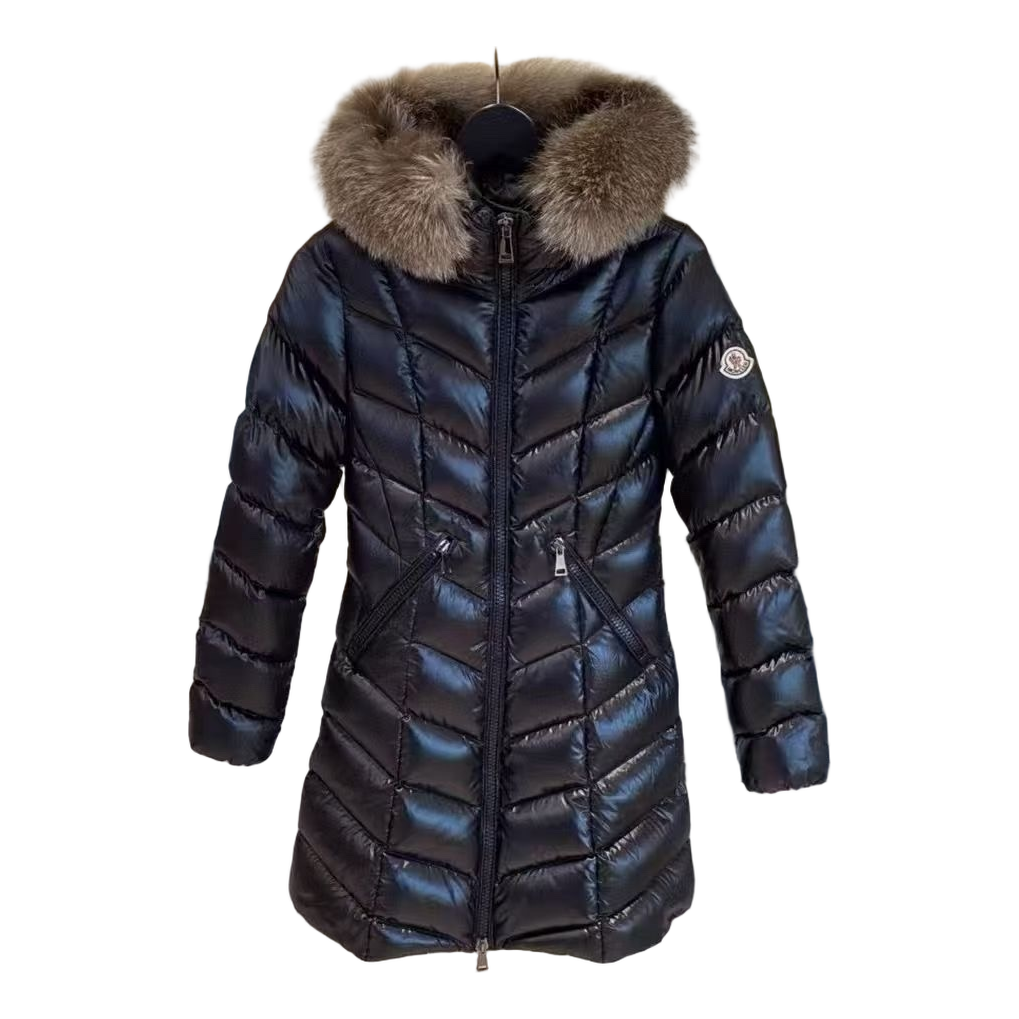 Moncler Fulmarus Chevron-Quilted Hooded Puffer Coat — Black