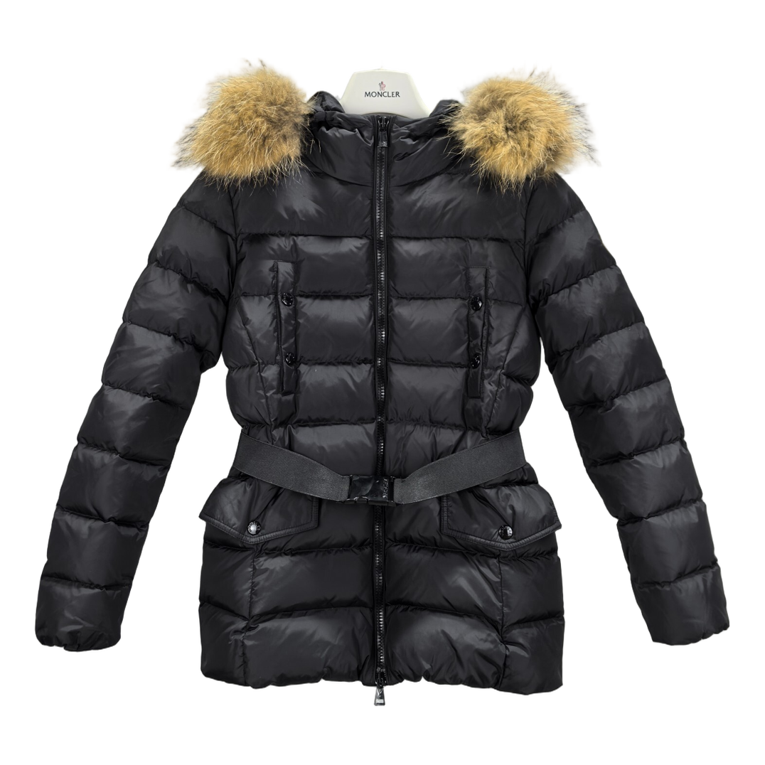 Moncler Four-Pocket Belted Fur-Trim Puffer Jacket – Black