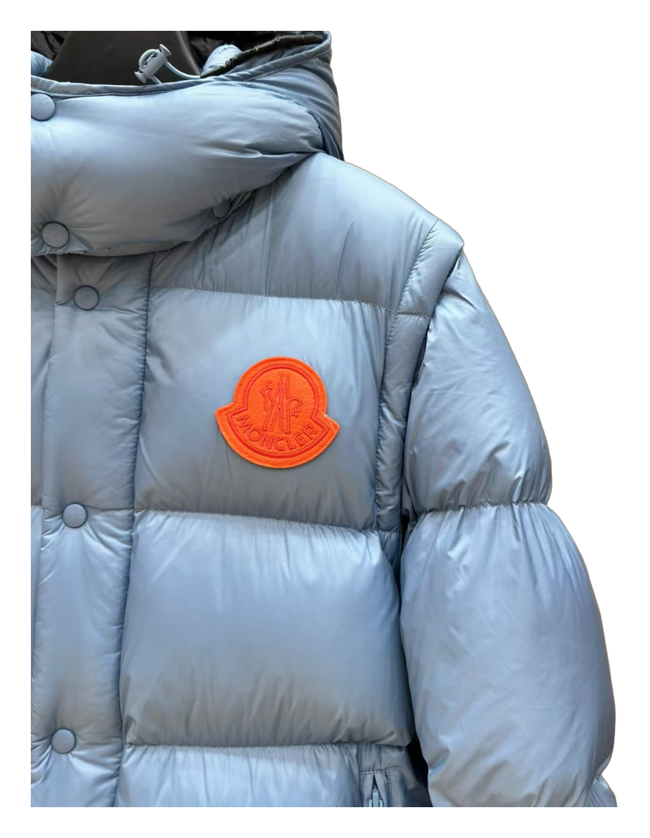 Moncler Orange-Badge Hooded Down Puffer – Ice Blue