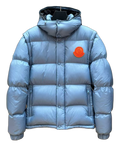 Moncler Orange-Badge Hooded Down Puffer – Ice Blue