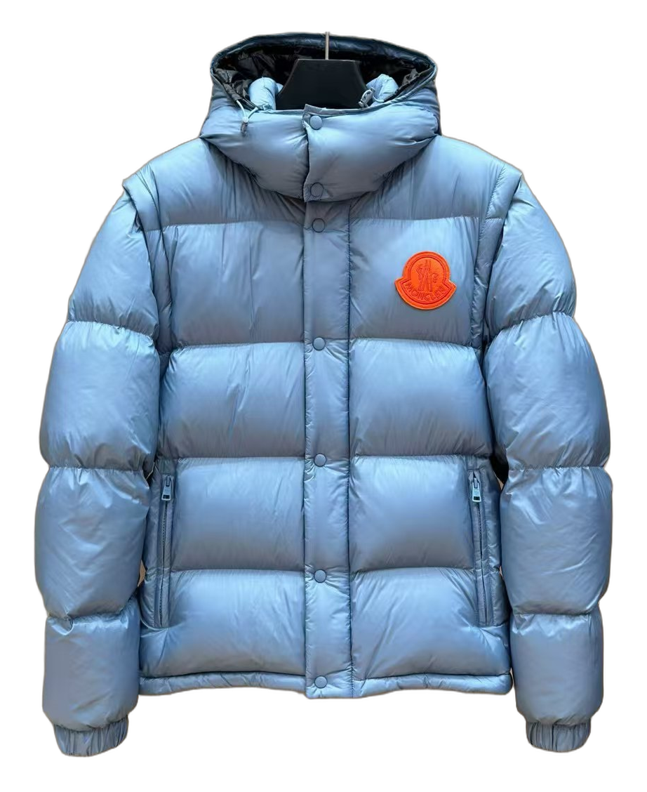 Moncler Orange-Badge Hooded Down Puffer – Ice Blue