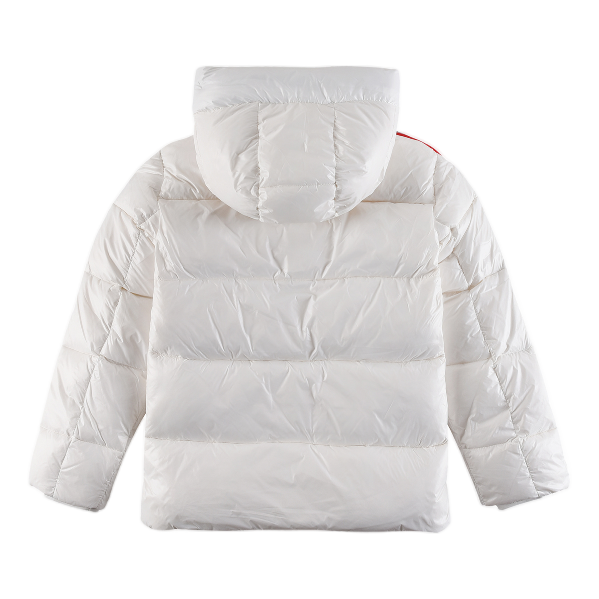 Moncler Tricolour Sleeve-Stripe Glossy Hooded Puffer Jacket