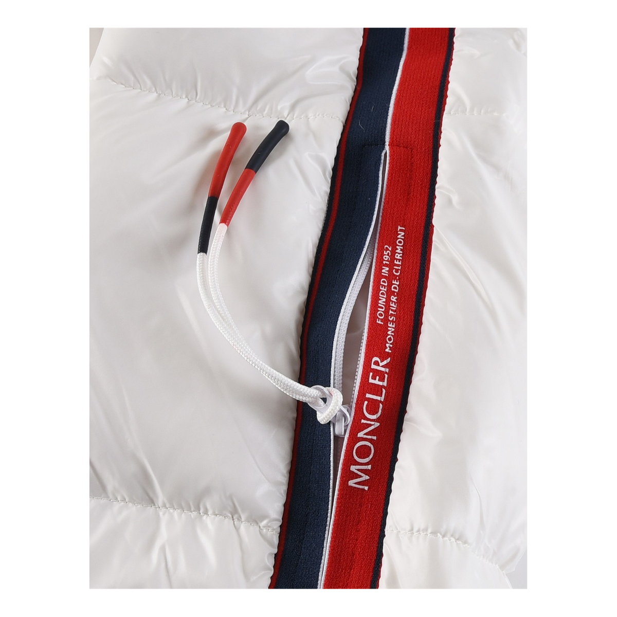 Moncler Tricolour Sleeve-Stripe Glossy Hooded Puffer Jacket