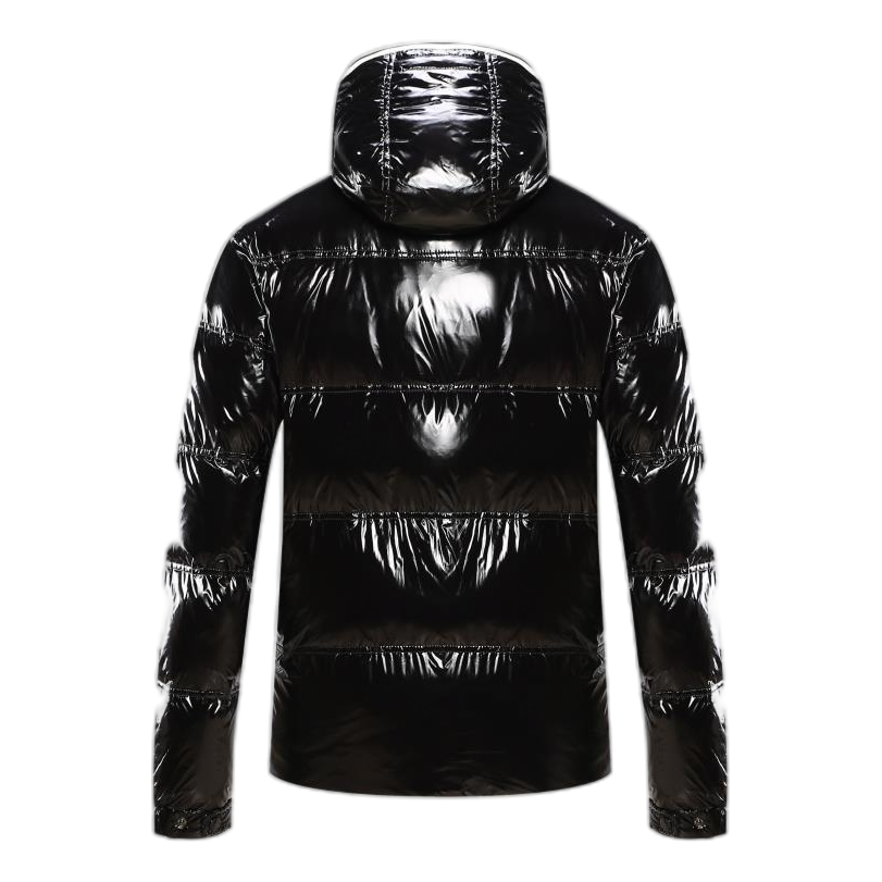 Moncler Glossy Hooded Puffer Jacket with Contrast Trim
