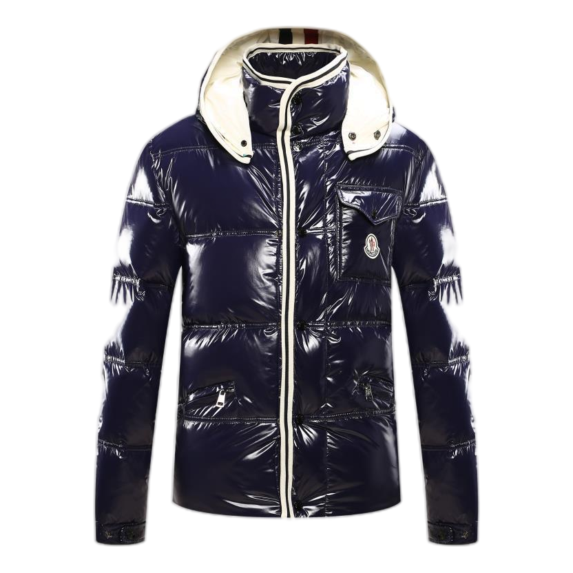Moncler Glossy Hooded Puffer Jacket with Contrast Trim