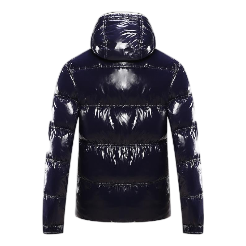 Moncler Glossy Hooded Puffer Jacket with Contrast Trim