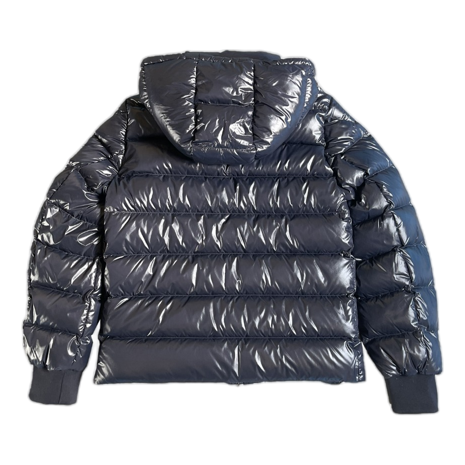 Moncler Glossy Logo-Zip Hooded Puffer Jacket – Navy