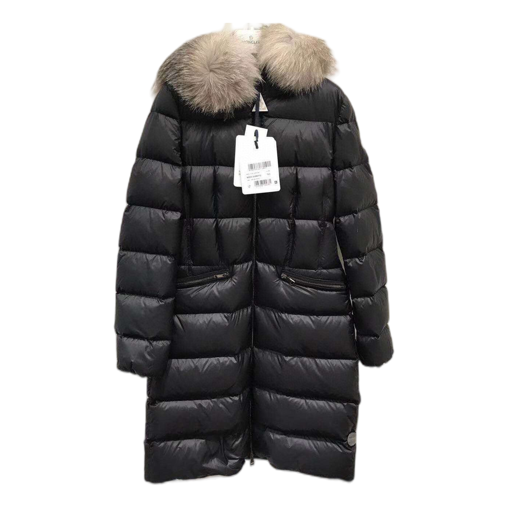 Moncler Four-Pocket Fur-Trim Hooded Long Puffer Coat – Black