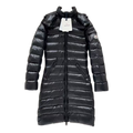 Moncler Narrow-Quilt Fur-Trim Hooded Long Down Coat – Black