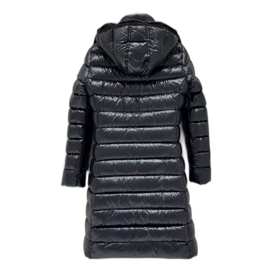 Moncler Narrow-Quilt Fur-Trim Hooded Long Down Coat – Black