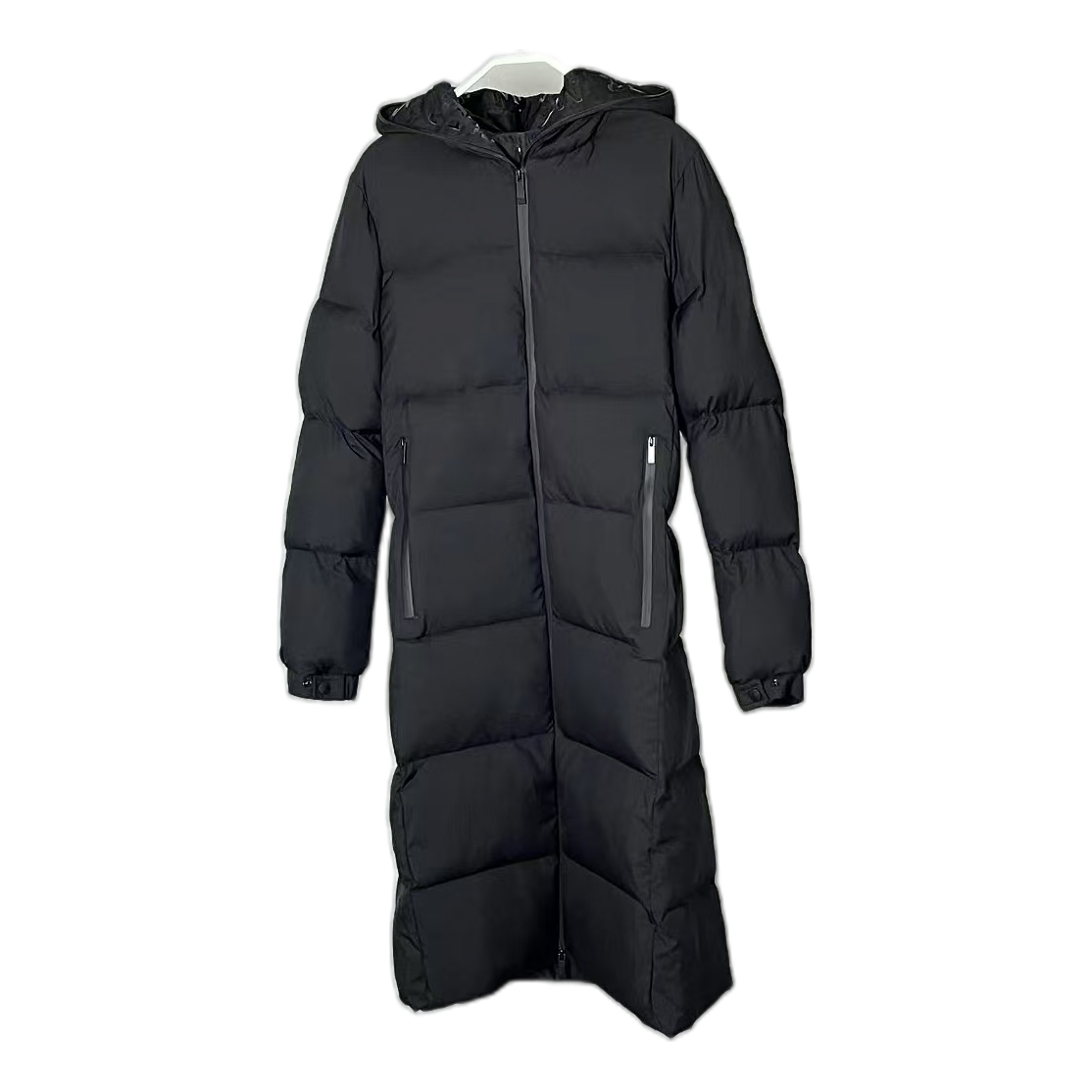 Moncler Matte Zip-Front Hooded Long Down Coat – Black