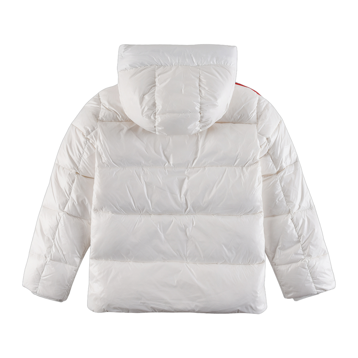 Moncler Tricolour Sleeve-Stripe Hooded Puffer Jacket – White