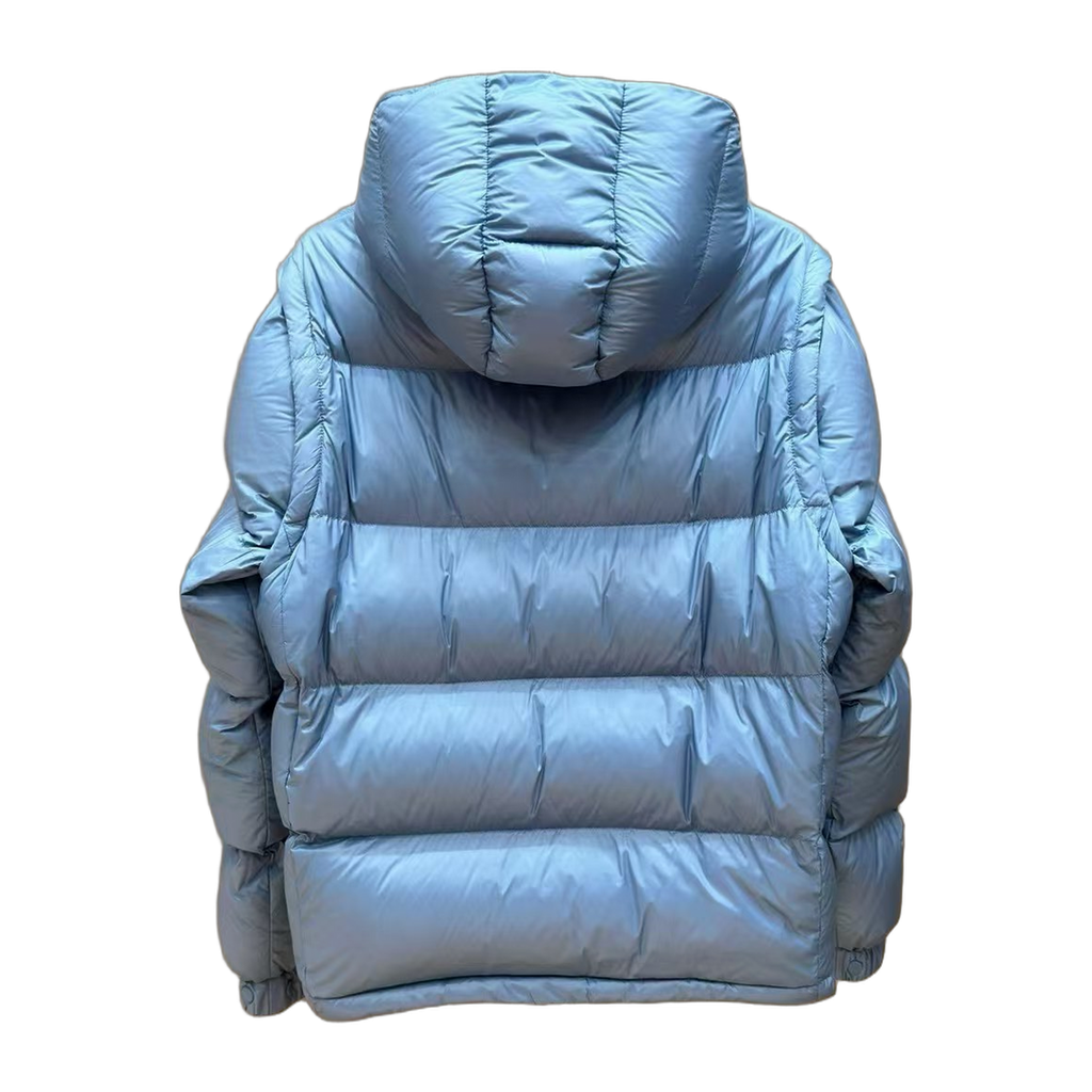 Moncler Orange-Badge Hooded Down Puffer – Ice Blue