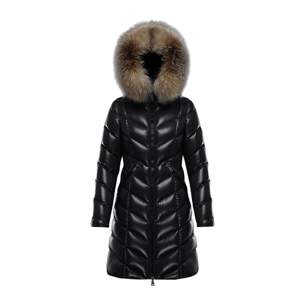 Moncler Fulmarus Chevron-Quilted Fur-Trim Long Coat