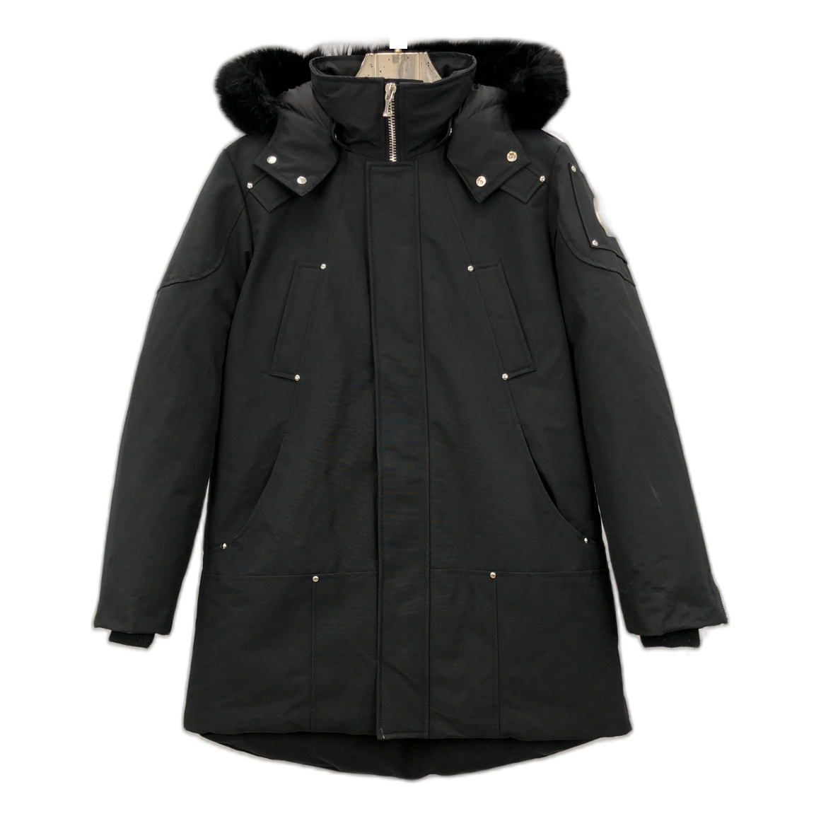 Moose Knuckles Curved-Hem Coyote Fur-Trim Hooded Down Parka – Black
