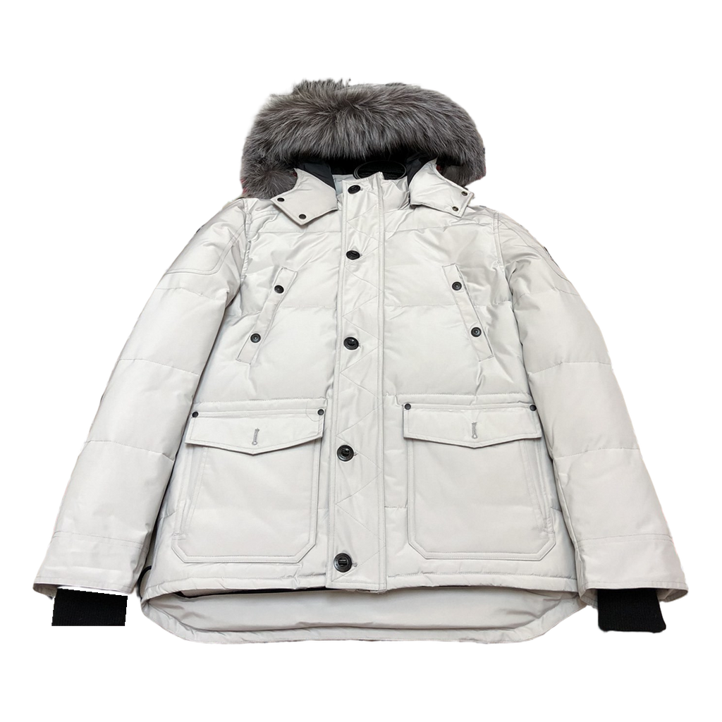 Moose Knuckles Four-Pocket Coyote Fur-Trim Hooded Down Puffer