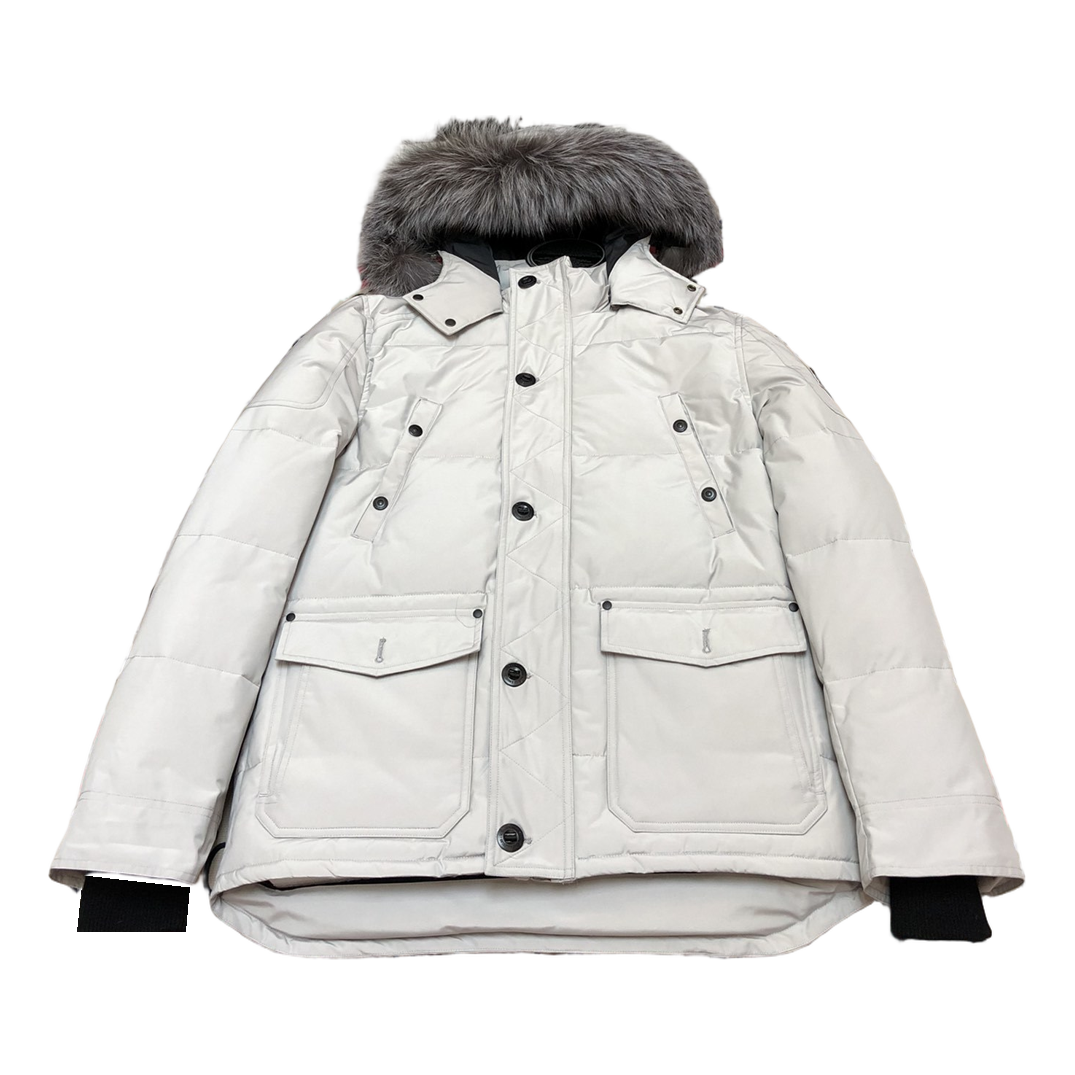 Moose Knuckles Four-Pocket Coyote Fur-Trim Hooded Down Puffer
