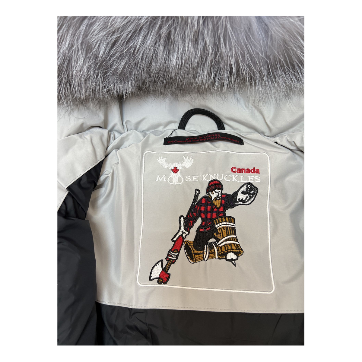 Moose Knuckles Four-Pocket Coyote Fur-Trim Hooded Down Puffer