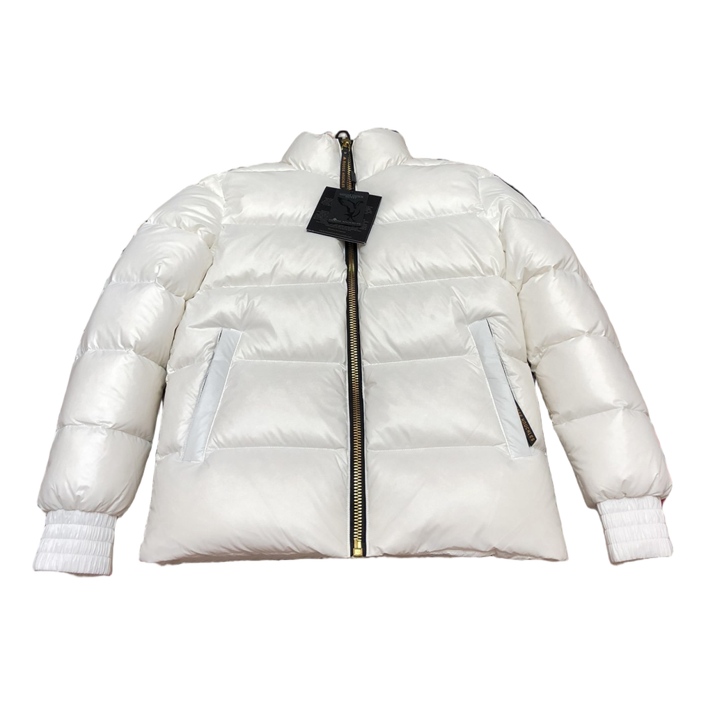Moose Knuckles Logo-Zip Quilted Down Puffer Bomber – Off White