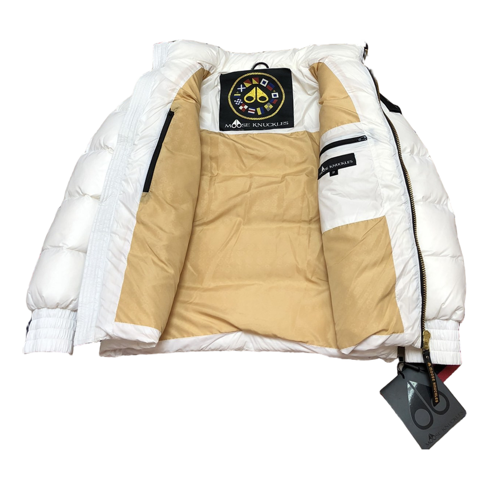 Moose Knuckles Logo-Zip Quilted Down Puffer Bomber – Off White