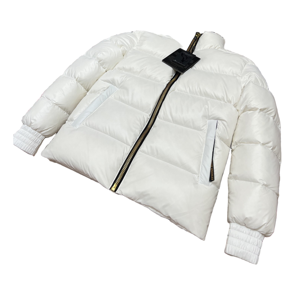 Moose Knuckles Logo-Zip Quilted Down Puffer Bomber – Off White