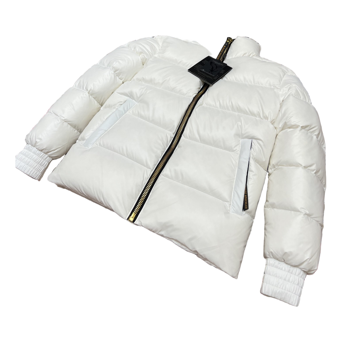 Moose Knuckles Logo-Zip Quilted Down Puffer Bomber – Off White