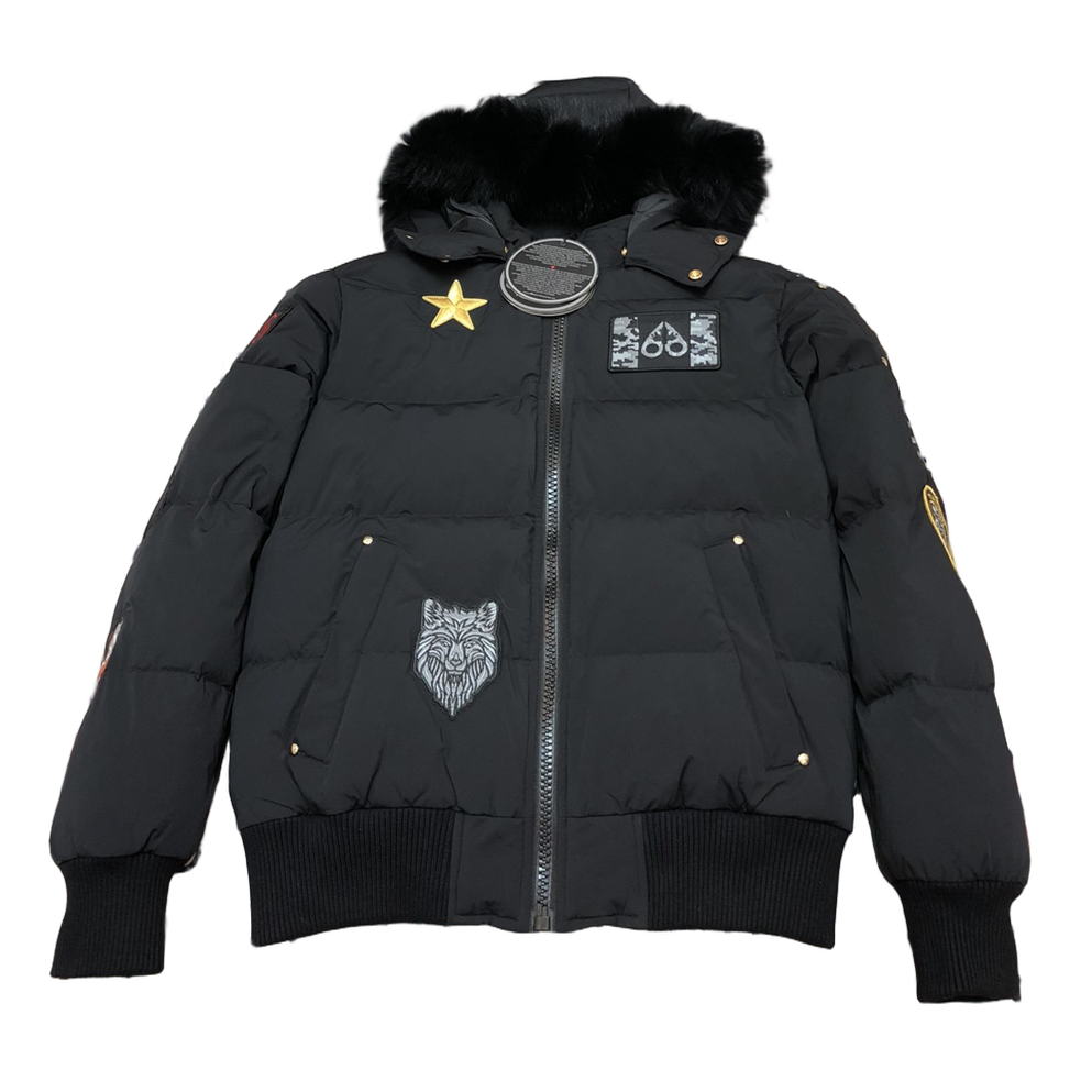 Moose Knuckles Patch-Detail Hooded Down Bomber – Black