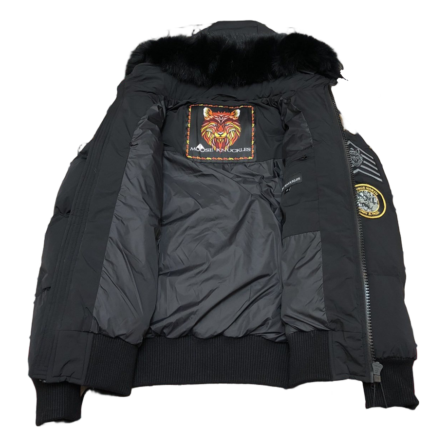Moose Knuckles Patch-Detail Hooded Down Bomber – Black