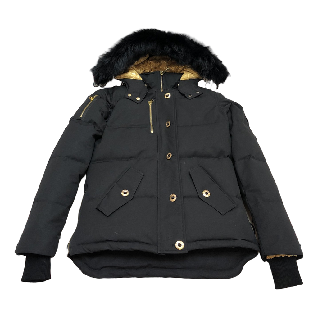Moose Knuckles Gold 3Q Coyote Fur-Trim Hooded Down Puffer – Black
