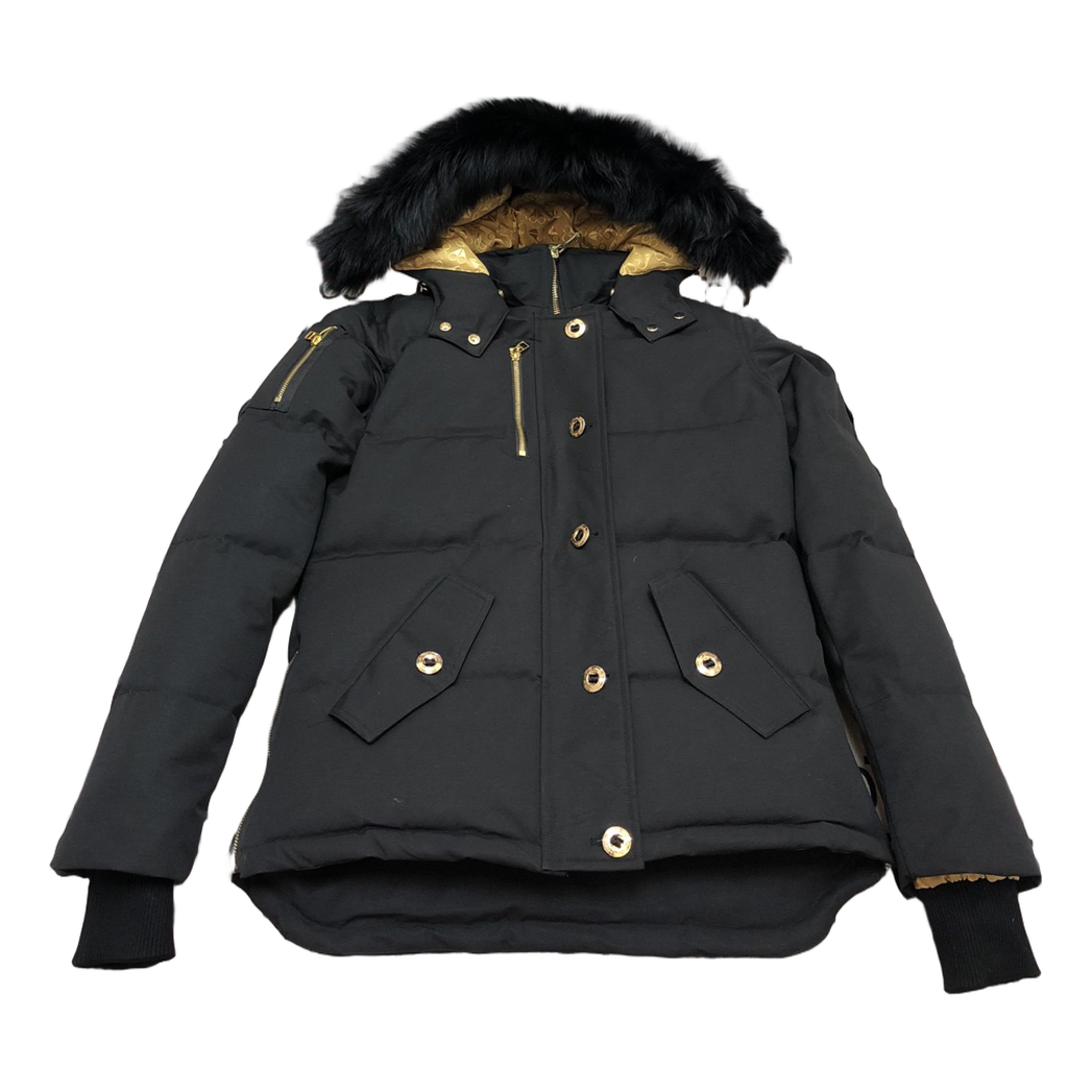 Moose Knuckles Gold 3Q Coyote Fur-Trim Hooded Down Puffer – Black