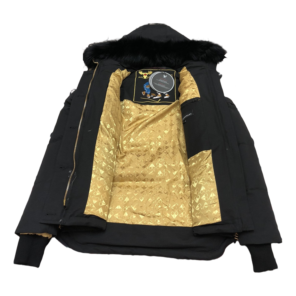 Moose Knuckles Gold 3Q Coyote Fur-Trim Hooded Down Puffer – Black