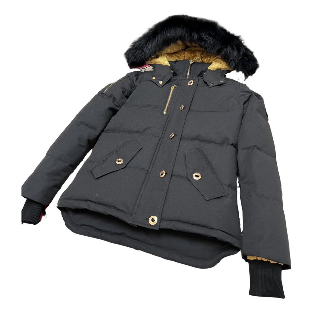 Moose Knuckles Gold 3Q Coyote Fur-Trim Hooded Down Puffer – Black