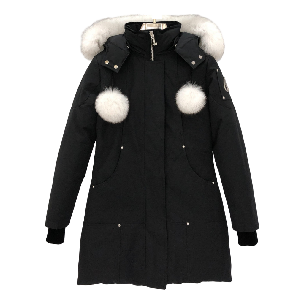Moose Knuckles Stirling Pom-Pom Parka – White Fur Trim