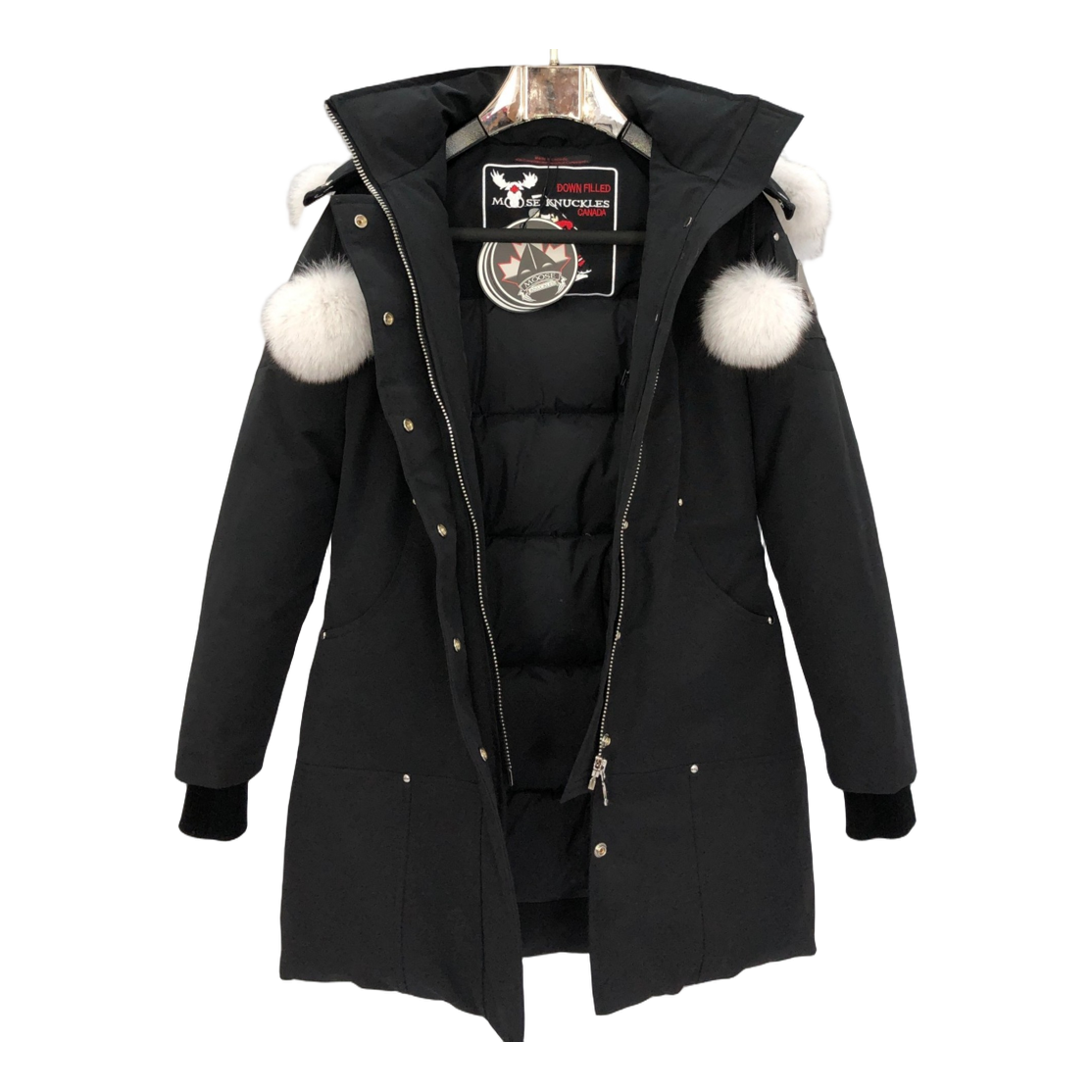 Moose Knuckles Stirling Pom-Pom Parka – White Fur Trim