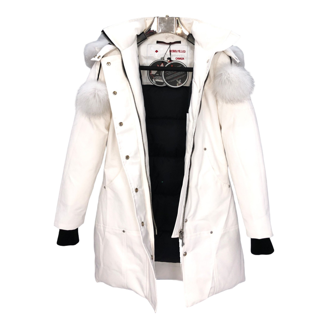 Moose Knuckles Stirling Pom-Pom Parka – White Fur Trim