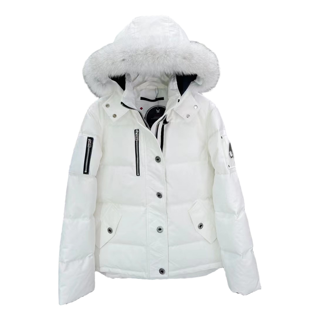 Moose Knuckles Chest-Zip Coyote Fur-Trim Hooded Down Puffer