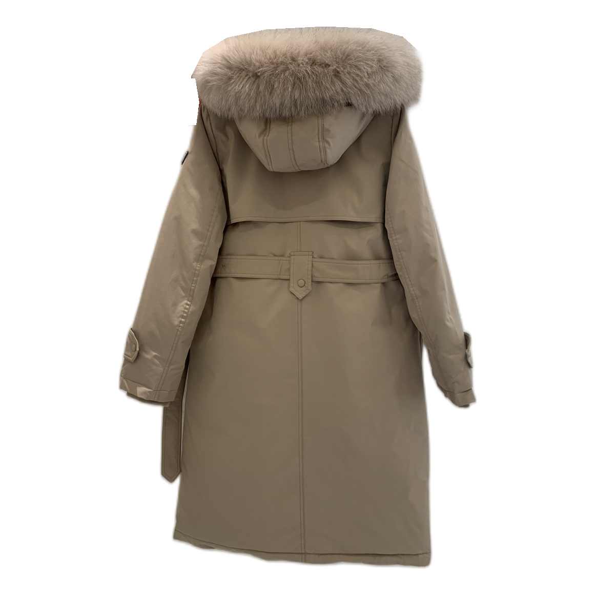 Prada Belted Faux Fur-Trim Hooded Coat – Beige