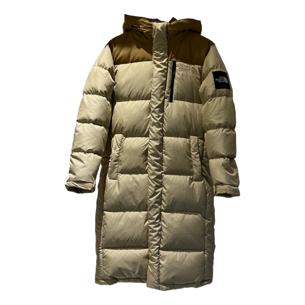 The North Face Color-Block Hooded Long Puffer Coat – Tan