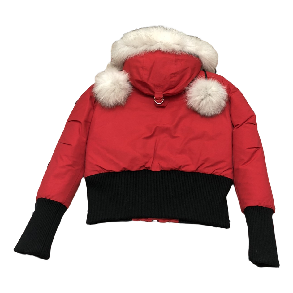 Moose Knuckles Debbie Pom-Pom Hooded Down Bomber – Red