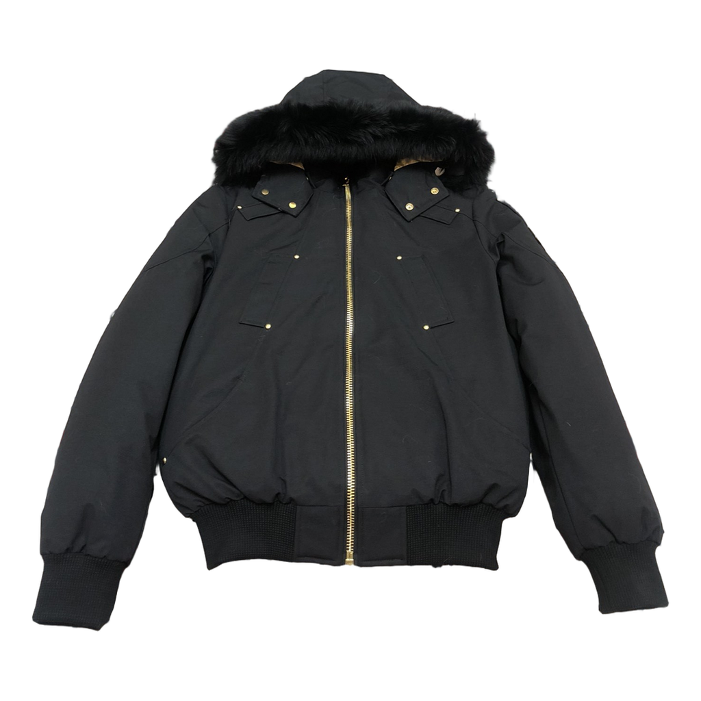 Moose Knuckles Gold Ballistic Coyote Fur-Trim Down Bomber – Black