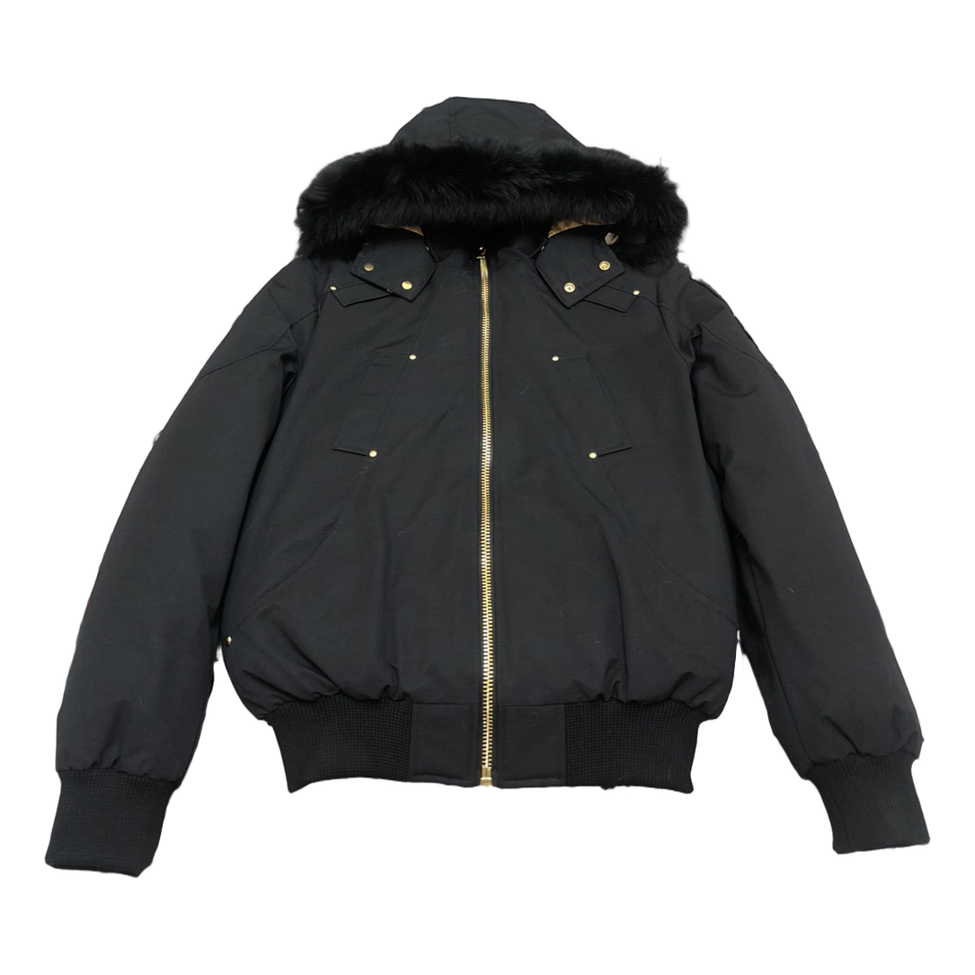 Moose Knuckles Gold Ballistic Coyote Fur-Trim Down Bomber – Black