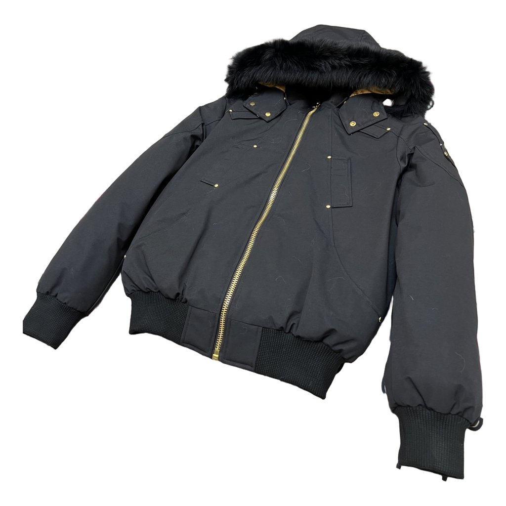 Moose Knuckles Gold Ballistic Coyote Fur-Trim Down Bomber – Black