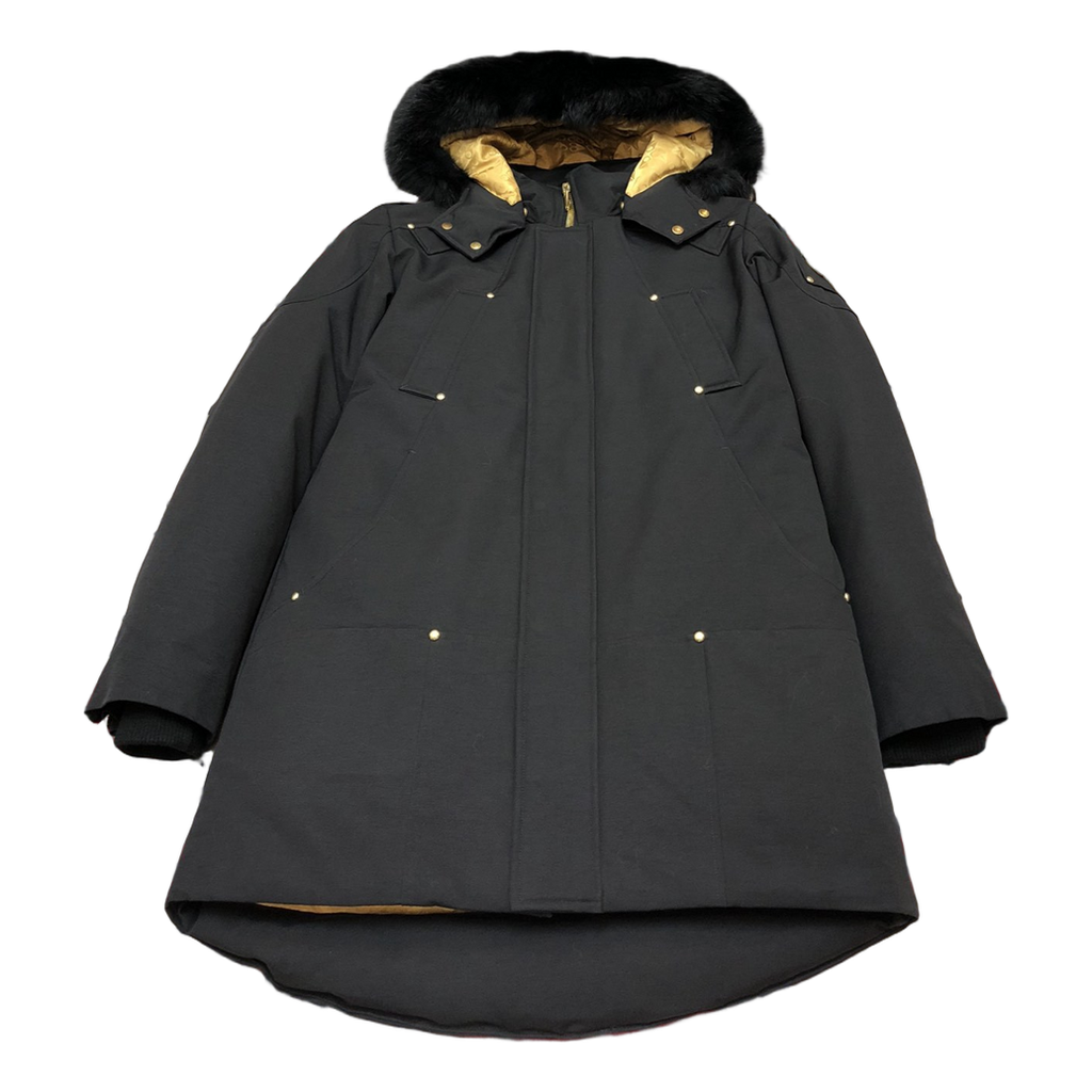 Moose Knuckles Gold-Lined Coyote Fur-Trim Long Parka – Black