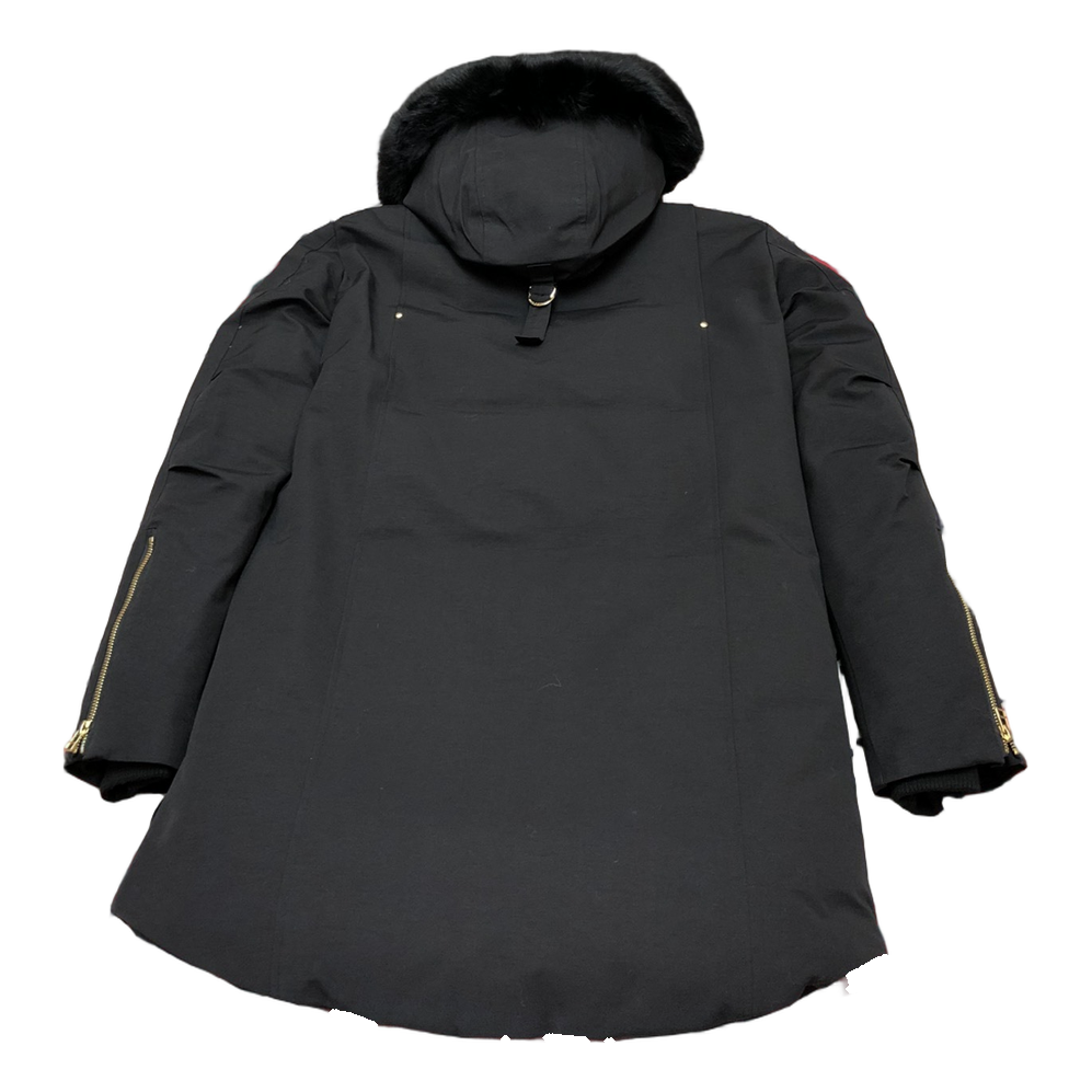 Moose Knuckles Gold-Lined Coyote Fur-Trim Long Parka – Black
