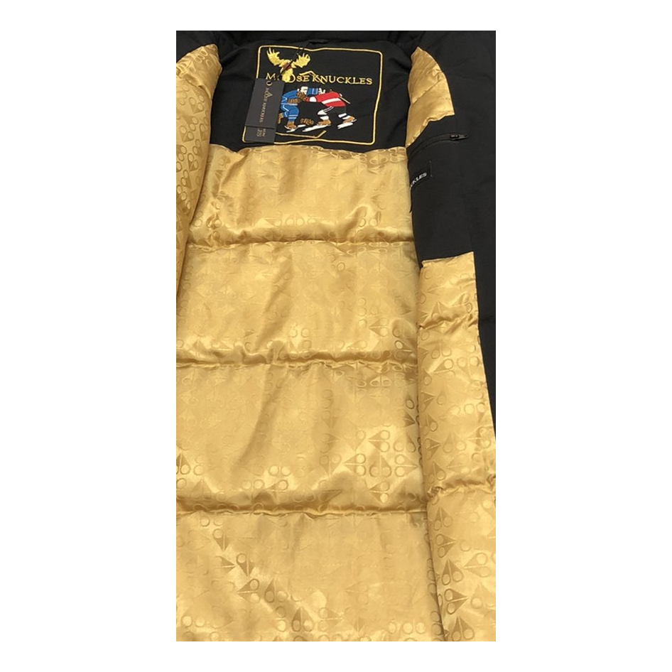 Moose Knuckles Gold-Lined Coyote Fur-Trim Long Parka – Black