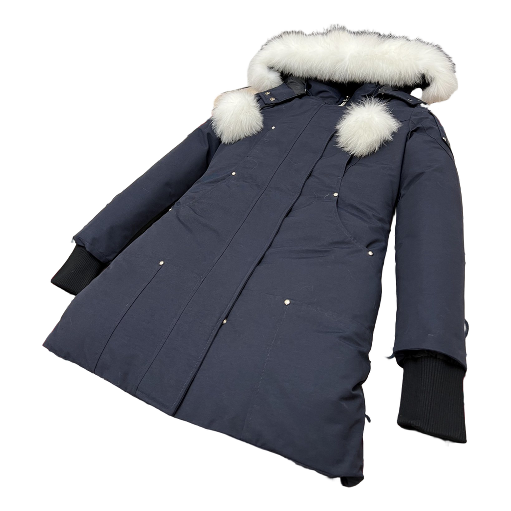 Moose Knuckles Stirling Pom-Pom Fur-Trim Parka – Navy