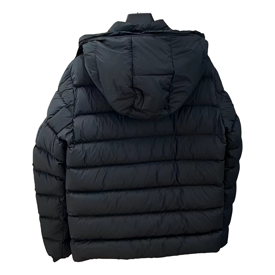 Moncler Vertical-Logo Placket Hooded Puffer Jacket – Black