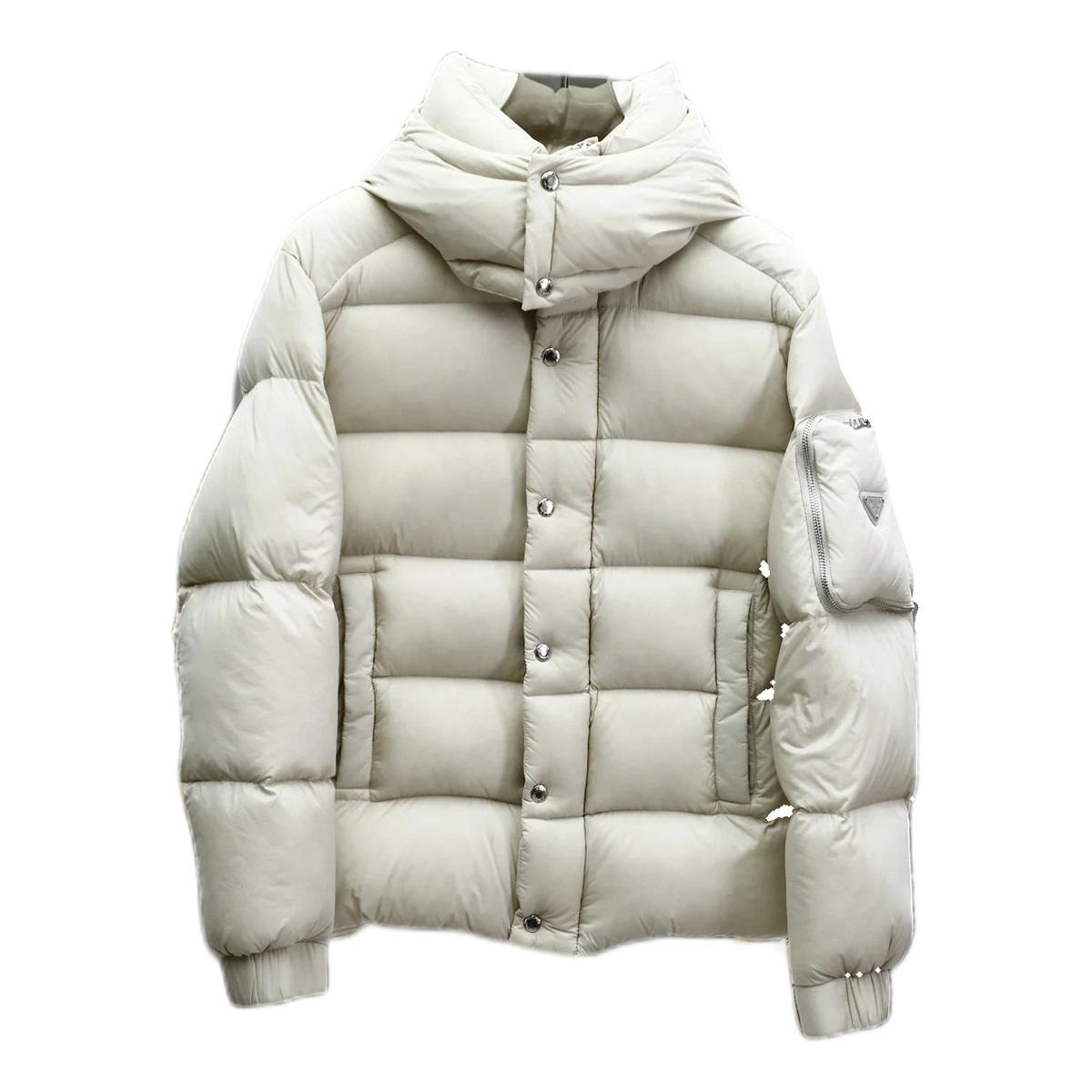 Prada Hooded Puffer Jacket with Sleeve Pouch